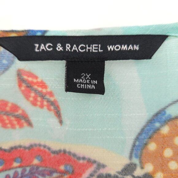 Zac and Rachel paisly print crochet tunic top Size 2X mint green 3/4 sleeve Boho - Picture 4 of 7